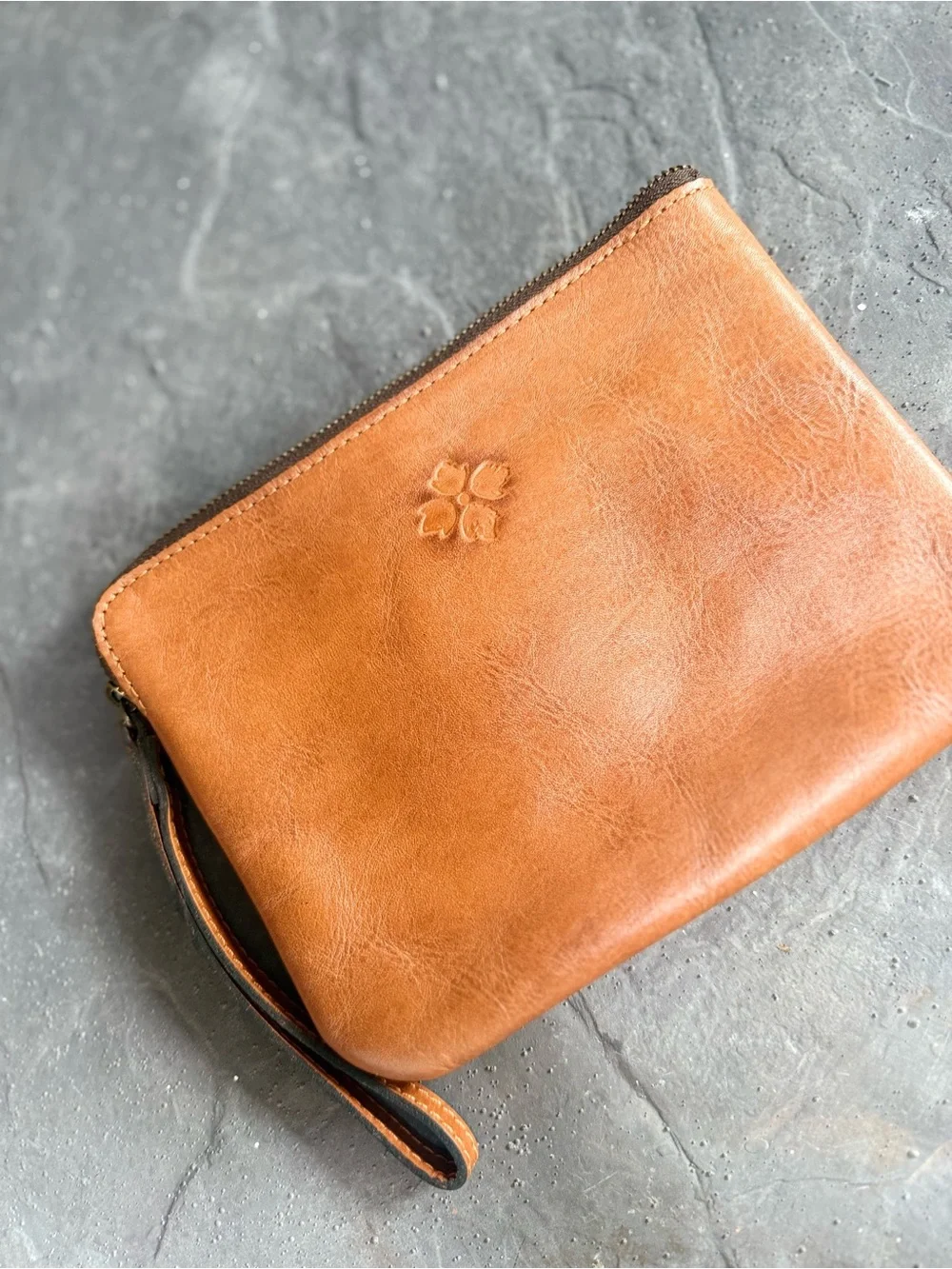 Patricia Nash Cassini Embossed Floral Leather Wristlet in Tan Brown clutch
